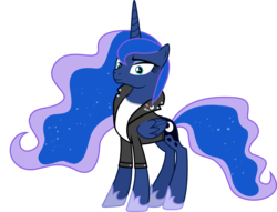 Size: 6500x4969 | Tagged: safe, artist:sebisscout1997, artist:theshadowstone, edit, princess luna, g4, 50's fashion, 50s, absurd resolution, clothes, female, greaser, jacket, leather jacket, simple background, solo, transparent background, tunnel snakes rule, vector