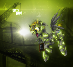 Size: 1600x1455 | Tagged: safe, artist:theomegaridley, derpy hooves, ghoul, glowing one, pegasus, pony, fallout equestria, g4, absolutely everything, chalkboard, crossover, female, mare, new appleloosa