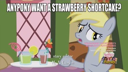 Size: 1280x722 | Tagged: safe, edit, edited screencap, screencap, derpy hooves, pegasus, pony, g4, season 5, slice of life (episode), blueberry muffin (strawberry shortcake), cherry jam, female, huckleberry pie, lemon meringue (strawberry shortcake), mare, open mouth, orange blossom (strawberry shortcake), plum pudding, raspberry torte (strawberry shortcake), sad, solo, strawberry shortcake, strawberry shortcake (character), strawberry shortcake's berry bitty adventures