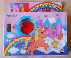 Size: 631x520 | Tagged: safe, applejack (g1), duck soup, firefly, twinkles, pegasus, pony, g1, french, irl, merchandise, photo, race swap, toy