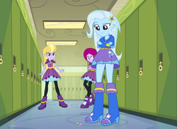 Size: 1024x749 | Tagged: safe, artist:trohobo, fuchsia blush, lavender lace, rainbow dash, trixie, equestria girls, g4, my little pony equestria girls: rainbow rocks, background human, female, micro, trixie and the illusions