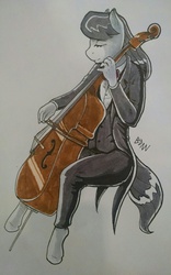 Size: 797x1280 | Tagged: safe, artist:drbdnv, octavia melody, earth pony, anthro, unguligrade anthro, g4, cello, female, musical instrument, solo, traditional art