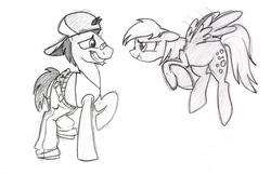 Size: 2926x1880 | Tagged: safe, artist:bibmob, derpy hooves, doctor whooves, time turner, earth pony, pony, g4, testing testing 1-2-3, male, monochrome, rapper, sketch, stallion, traditional art