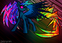 Size: 1000x700 | Tagged: safe, artist:sherradestrix, rainbow dash, g4, 20% cooler, awesome, badass, epic, female, glowing, glowing eyes, glowing mane, glowing wings, solo, stare, this isn't even my final form