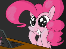 Size: 800x600 | Tagged: safe, artist:hattsy, pinkie pie, earth pony, pony, g4, computer, female, laptop computer, mare, smiling, solo