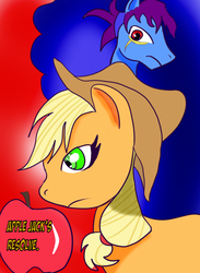 Size: 776x1060 | Tagged: safe, applejack, oc, g4, apple, comic, front page, title page