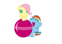Size: 2690x1893 | Tagged: safe, artist:comfydove, fluttershy, rainbow dash, pony, g4, baby, baby dash, baby pony, babyshy, ball, diaper, filly, foal, simple background, transparent background, vector