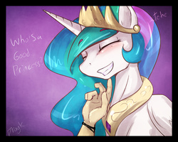 Size: 1000x800 | Tagged: safe, artist:dragk, princess celestia, human, g4, blushing, chin scratch, cute, cutelestia, dragkestia, eyes closed, female, grin, hand, male, shipping, smiling, solo, straight, weapons-grade cute