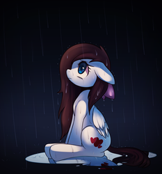 Size: 2048x2200 | Tagged: safe, artist:maren, oc, oc only, oc:akira, high res, rain, sad