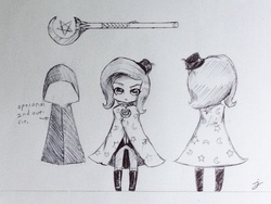 Size: 910x683 | Tagged: safe, artist:sketchrandom, trixie, human, g4, chibi, female, humanized, solo, traditional art