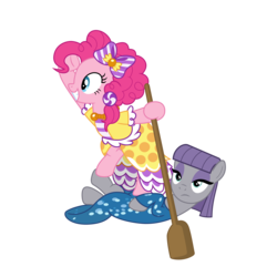 Size: 6480x6480 | Tagged: safe, artist:ponyhd, maud pie, pinkie pie, earth pony, pony, g4, make new friends but keep discord, my little pony: friendship is magic, .svg available, absurd resolution, dignified wear, duo, oar, pumice maud, simple background, transparent background, vector, zero fucks given