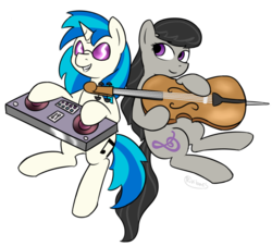 Size: 1260x1140 | Tagged: safe, artist:rivibaes, dj pon-3, octavia melody, vinyl scratch, g4, my little pony: friendship is magic, slice of life (episode), cello, musical instrument, simple background, transparent background, turntable