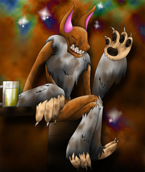 Size: 761x900 | Tagged: safe, artist:lecrivain, oc, oc only, oc:stelerachyt, diamond dog, beer, dirty, grin