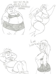 Size: 2467x3225 | Tagged: safe, artist:catstuxedo, rainbow dash, human, g4, chubby cheeks, exercise, fat, heavy voice, high res, humanized, monochrome, morbidly obese, obese, rainblob dash, weight loss, winged humanization