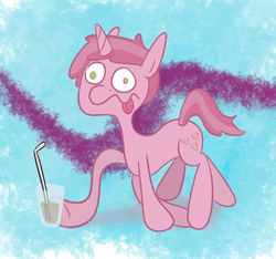 Size: 1322x1238 | Tagged: safe, artist:jsburgh, ruby pinch, pony, unicorn, g4, alcohol, drinking straw, faic, female, filly, foal, glass, this will not end well, tongue out, underaged drinking