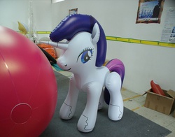 Size: 613x480 | Tagged: safe, rarity, inflatable pony, pony, unicorn, g4, ball, blank flank, bootleg, chinese, female, hongyi, indoors, inflatable, inflatable toy, inflatable unicorn, irl, mare, nightmare fuel, opaque inflatable, photo, prototype, solo, standing, wat