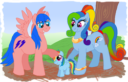 Size: 868x560 | Tagged: safe, artist:bibliodragon, firefly, rainbow dash, pegasus, pony, g1, g3, g4, family, female, filly, firefly as rainbow dash's mom, foal, g1 to g4, g3 to g4, generation leap, magical lesbian spawn, mare, mother and child, mother and daughter, offspring, the horror, wat, younger