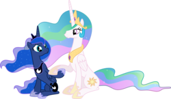 Size: 6877x4000 | Tagged: safe, artist:jeatz-axl, princess celestia, princess luna, alicorn, pony, g4, slice of life (episode), absurd resolution, duo, duo female, female, holding hooves, jewelry, mare, regalia, royal sisters, siblings, simple background, sisters, sitting, transparent background, vector