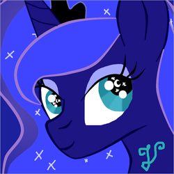 Size: 542x542 | Tagged: safe, artist:purpleloverpony, derpibooru exclusive, princess luna, alicorn, pony, g4, bust, crown, eyeshadow, female, jewelry, lidded eyes, makeup, mare, regalia, smiling, solo, sparkly eyes, wingding eyes