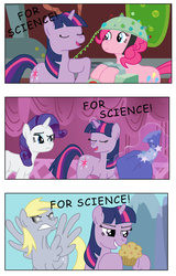 Size: 1792x2807 | Tagged: safe, artist:saphin, derpy hooves, pinkie pie, rarity, twilight sparkle, pegasus, pony, feeling pinkie keen, g4, angry, carousel boutique, clothes, comic, comic sans, dress, female, for science, golden oaks library, imminent murder, mare, muffin, this will end in tears and/or death