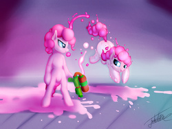 Size: 4724x3543 | Tagged: safe, artist:elzzombie, pinkie pie, earth pony, pony, g4, bipedal, crossover, splatoon, splattershot, video game