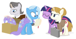 Size: 964x500 | Tagged: safe, artist:dm29, trixie, twilight sparkle, oc, oc:cease, oc:desist, alicorn, pony, g4, briefcase, cease and desist, lawyer, simple background, transparent background, twilight sparkle (alicorn)