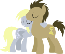 Size: 688x582 | Tagged: safe, artist:captainchese, derpy hooves, doctor whooves, time turner, earth pony, pony, g4, female, hug, lineless, male, mare, stallion