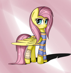 Size: 1000x1024 | Tagged: safe, artist:shan3ng, fluttershy, g4, clothes, female, leg wraps, long sleeves, rebel, shirt, solo, tail wrap