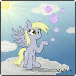 Size: 2125x2136 | Tagged: safe, artist:valorcrow, derpy hooves, pegasus, pony, g4, bubble, cloud, cloudy, female, high res, mare, sky, solo, sun