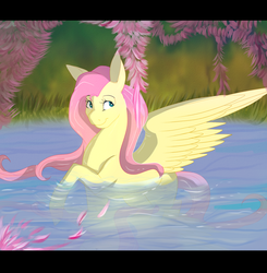 Size: 2096x2136 | Tagged: safe, artist:gloriajoy, fluttershy, g4, female, high res, solo, spread wings, swimming, water