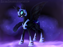 Size: 1024x768 | Tagged: safe, artist:electricexploder, nightmare moon, g4, female, gritted teeth, solo, spread wings