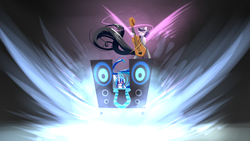 Size: 1920x1080 | Tagged: safe, artist:underpable, dj pon-3, octavia melody, vinyl scratch, earth pony, pony, unicorn, derpin daily, g4, slice of life (episode), background pony, bipedal, cello, drop the bass, female, mare, musical instrument, wubcart