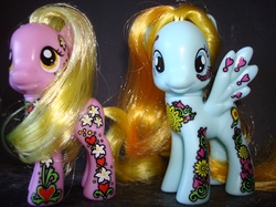 Size: 1014x760 | Tagged: safe, helia, lily, lily valley, earth pony, pegasus, pony, g4, brushable, duo, friendship blossom collection, irl, photo, ponymania, toy