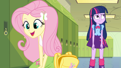 Size: 1366x768 | Tagged: safe, screencap, fluttershy, twilight sparkle, equestria girls, g4, female