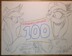 Size: 1024x801 | Tagged: safe, artist:andy price, applejack, princess luna, queen chrysalis, g4, 100th episode, traditional art