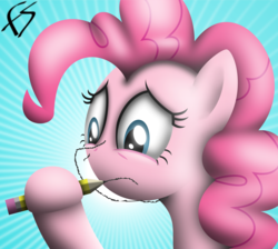 Size: 3330x2980 | Tagged: safe, artist:facelesssoles, pinkie pie, g4, magic duel, drawn into existence, female, fourth wall, high res, no mouth, no nose, pencil, self drawn, solo, traditional art