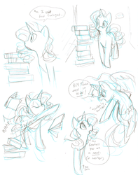 Size: 1280x1627 | Tagged: safe, artist:palolabg, rarity, twilight sparkle, alicorn, pony, fanfic:the enchanted library, g4, book, comic, female, mare, nerd, ocd, sketch, twilight sparkle (alicorn)