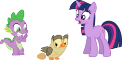 Size: 3553x1747 | Tagged: safe, artist:porygon2z, owlowiscious, spike, twilight sparkle, g4, egg, simple background, transparent background, vector
