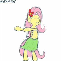 Size: 501x497 | Tagged: safe, artist:mostazathy, color edit, edit, fluttershy, g4, animated, clothes, color, colored, female, grass skirt, hawaiian flower in hair, hula, hulashy, skirt