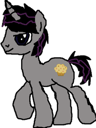 Size: 400x534 | Tagged: safe, oc, oc only, oc:nuclear burg, pony, unicorn, 1000 hours in gimp, based on a base, kinda bad, male, muffin, solo
