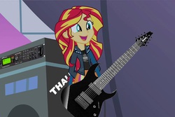 Size: 783x522 | Tagged: safe, artist:odistiomneshomines, edit, screencap, sunset shimmer, equestria girls, g4, my little pony equestria girls: rainbow rocks, axe fx, female, guitar, ibanez, solo, thall