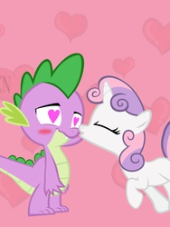 Size: 1200x1600 | Tagged: safe, spike, sweetie belle, g4, female, heart, kissing, male, ship:spikebelle, shipping, straight