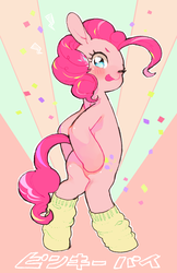 Size: 958x1479 | Tagged: dead source, safe, artist:hotomura, pinkie pie, earth pony, pony, g4, :p, bipedal, blushing, clothes, cute, diapinkes, female, japanese, socks, solo, tongue out, wink
