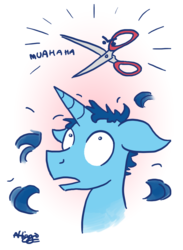 Size: 1164x1588 | Tagged: safe, artist:greenlinzerd, oc, oc only, oc:bcw, haircut, laughing, scissors, shocked, simple background, surprised, transparent background, wat