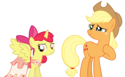 Size: 1950x1200 | Tagged: safe, artist:tizerfiction, apple bloom, applejack, alicorn, earth pony, pony, g4, make new friends but keep discord, alicornified, apple bloom's bow, apple sisters, applejack's hat, bloomicorn, bow, clothes, cowboy hat, crying, crying on the outside, dress, duo, duo female, female, filly, foal, gala dress, hair bow, hat, mare, race swap, siblings, simple background, sisters, spread wings, tears of joy, transparent background, vector, wavy mouth, wings