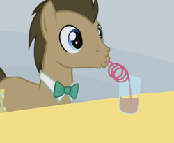 Size: 550x451 | Tagged: safe, doctor whooves, time turner, earth pony, pony, g4, my little pony: friendship is magic, slice of life (episode), chocolate milk, drink, drinking, everything is fixed, exploitable meme, male, meme, silly straw, stallion