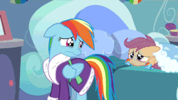 Size: 640x360 | Tagged: safe, artist:superedit, edit, edited screencap, screencap, rainbow dash, scootaloo, pegasus, pony, g4, season 5, tanks for the memories, adventure in the comments, animated, bad end, bathrobe, big sister, bittersweet, clothes, crying, cute, dashabetes, dashie slippers, feels, female, filly, floppy ears, foal, implied death, mare, nightgown, nuzzling, prone, robe, sad, scootalove, siblings, sick, sisterly love, sisters, slippers, smiling, talking, tearjerker, the great and powerful superedit, this ended in tears, this will end in tears and/or death, woobie