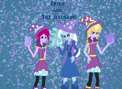 Size: 1024x745 | Tagged: safe, artist:night-shadow7, fuchsia blush, lavender lace, trixie, equestria girls, g4, my little pony equestria girls: rainbow rocks, background human, female, trixie and the illusions