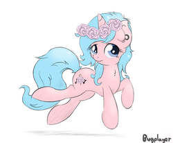 Size: 1700x1400 | Tagged: safe, artist:bugplayer, oc, oc only, pony, unicorn, bugplayer is trying to murder us, cute, female, floral head wreath, jumping, mare, request, solo