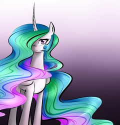 Size: 1250x1300 | Tagged: safe, artist:cosmalumi, princess celestia, g4, gradient background, long mane, long tail, missing accessory, solo, tail
